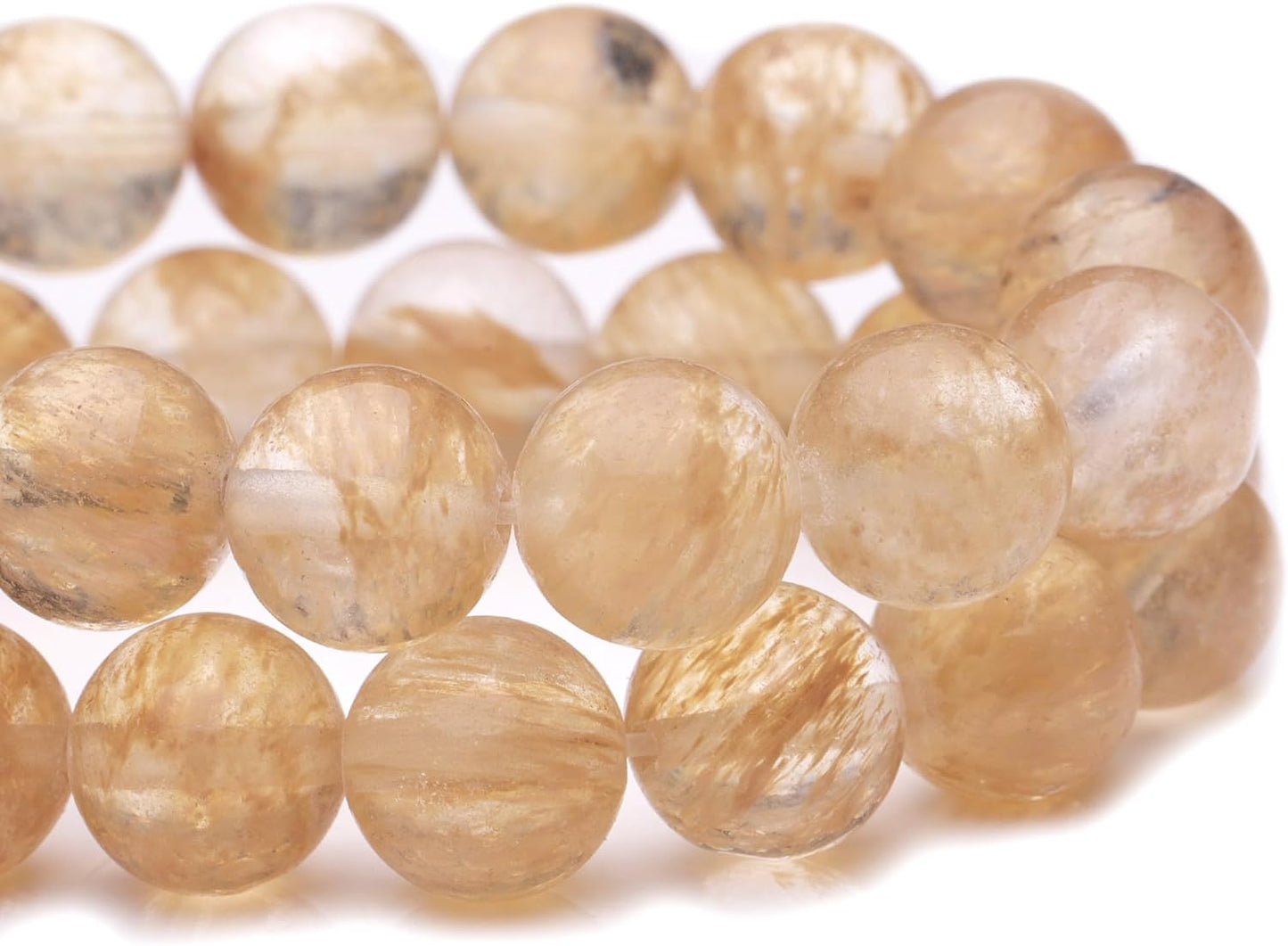 8mm Natural Stone Beads for Jewelry Making,Gold Rutilated Quartz Polished Smooth Round Gemstone Beads for Bracelet Necklace 15 Inch