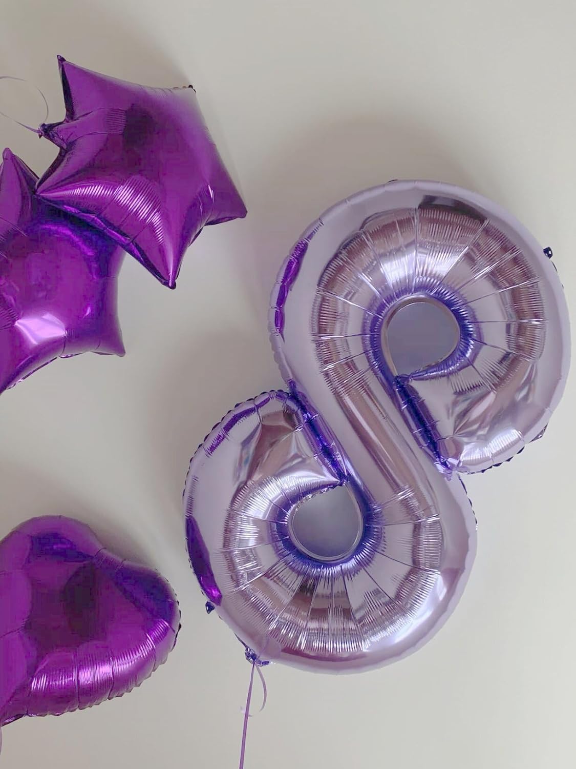 Lilac Foil Number 8 Balloon 40 Inch, Helium Mylar Eight Number 8 18 28 38 48 58 80 88 Birthday Balloons, 8th Lavender Women Men Wedding Anniversary, Graduations Party Supplies