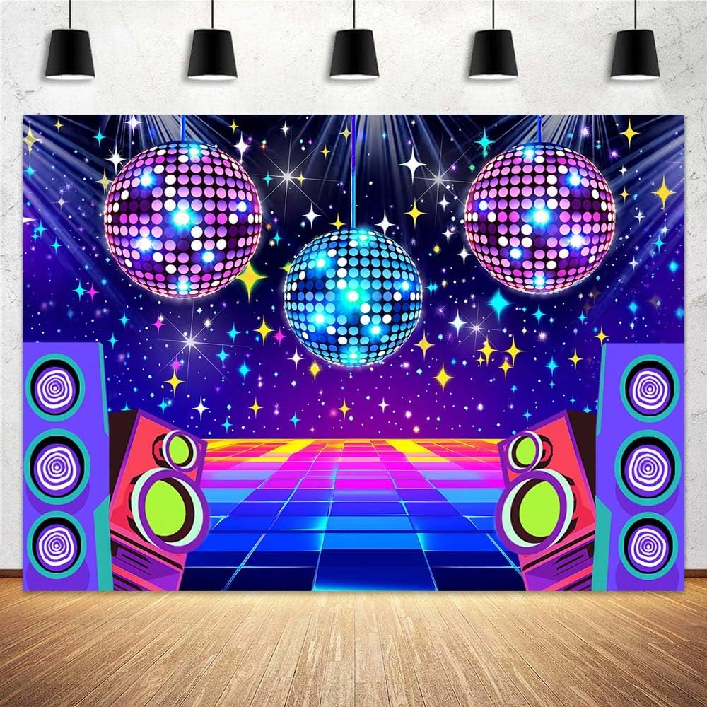 Dance Party Backdrop Retro 80s 90s Theme Stage Dance Ball Music Birthday Party Decoration DJ Photography Background 12 x 10 ft for Baby Shower Picture Photo Shoot Polyester Fabric,Multi2