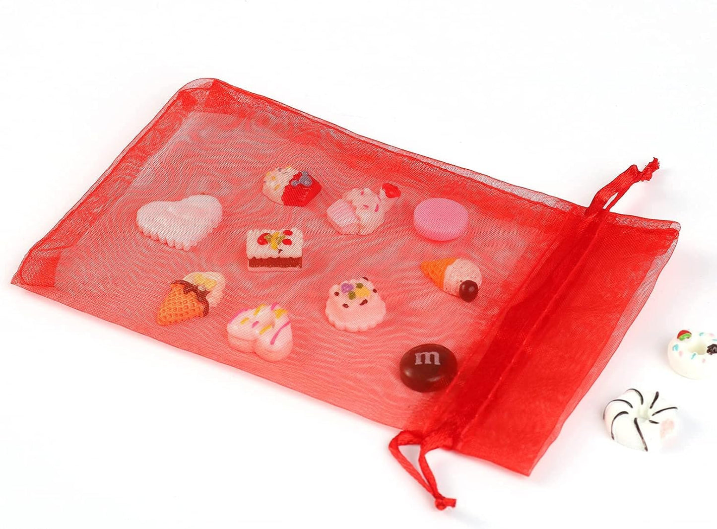 ANZNKU 100 Pack Organza Bags, 4 x 6 inch Small Bags, Favor Bags, Sheer Mesh Bags, Premium Red Gift Bags with Drawstring, Jewelry Bags Small Mesh Bags for Wedding Party Christmas