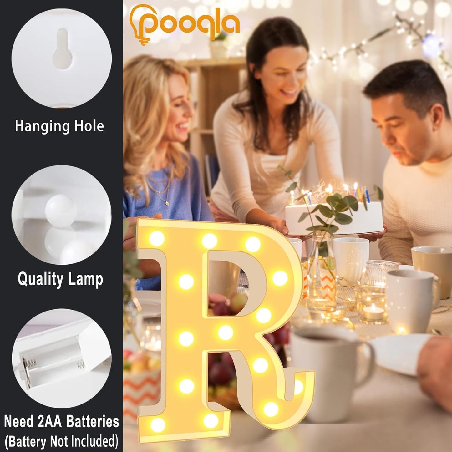 Pooqla LED Marquee Letter Lights, Warm White and Cool White Decorative Lighted Letters, Light Up Alphabet Letters for Boys Girls, Party, Wedding, Bar, Night Light, Birthday Decoration, Letter G