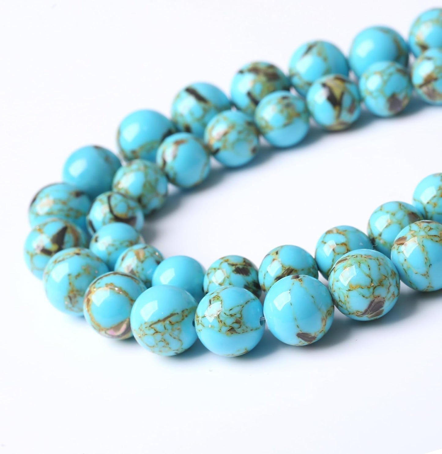 Blue Shell Turquoise Stone Beads Gemstone Round Crystal Energy Jade Beads Stone Beads for Jewelry Making DIY Bracelet Necklace Jewelry Making 1 Strand 15.5inch 35PCS 10MM