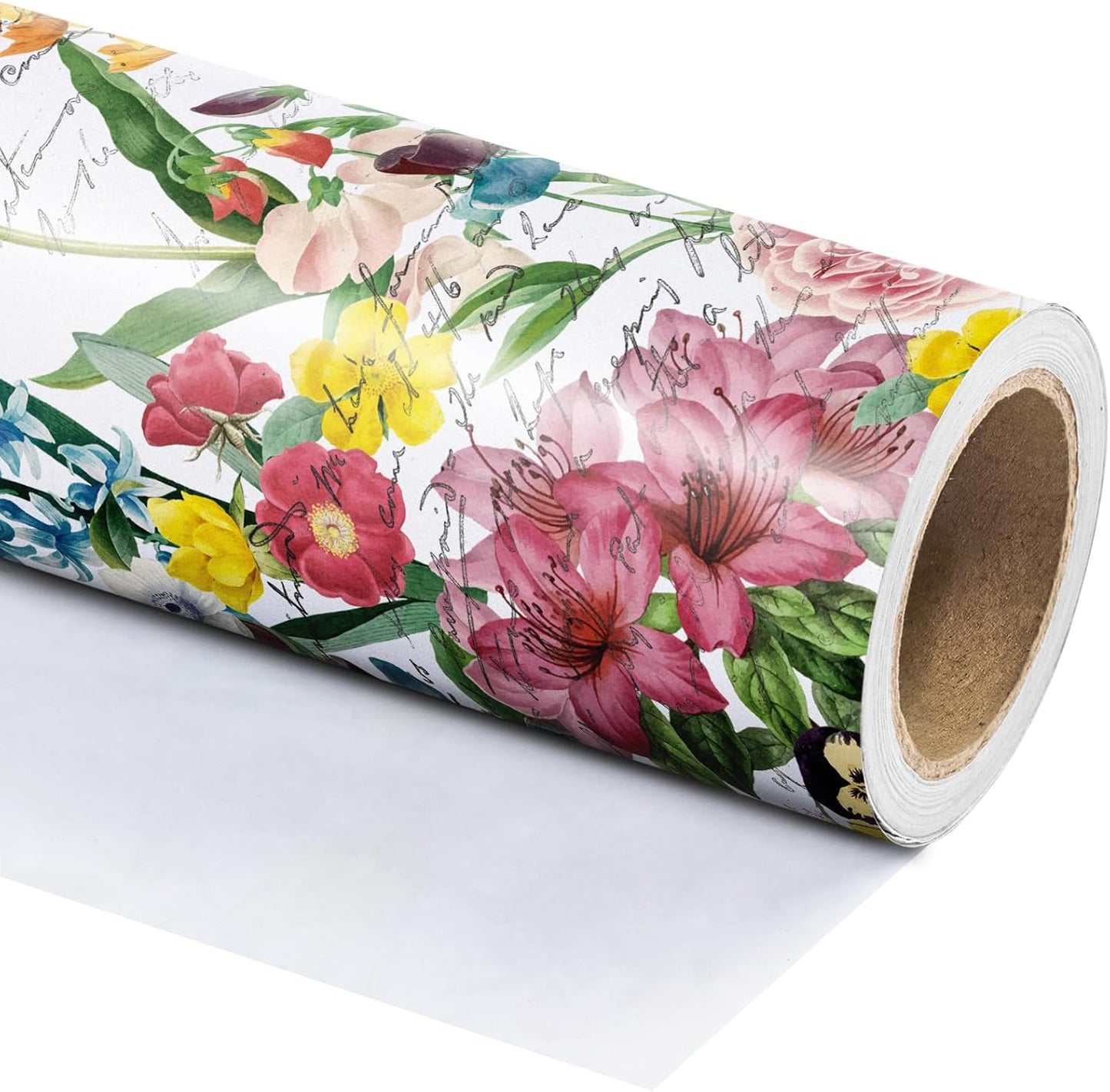 WRAPAHOLIC Floral Wrapping Paper Roll - Mini Roll - 17 Inch x 33 Feet - Garden Flower Wrapping Paper, Perfect for Girls Women Birthday, Wedding, Bridal Shower
