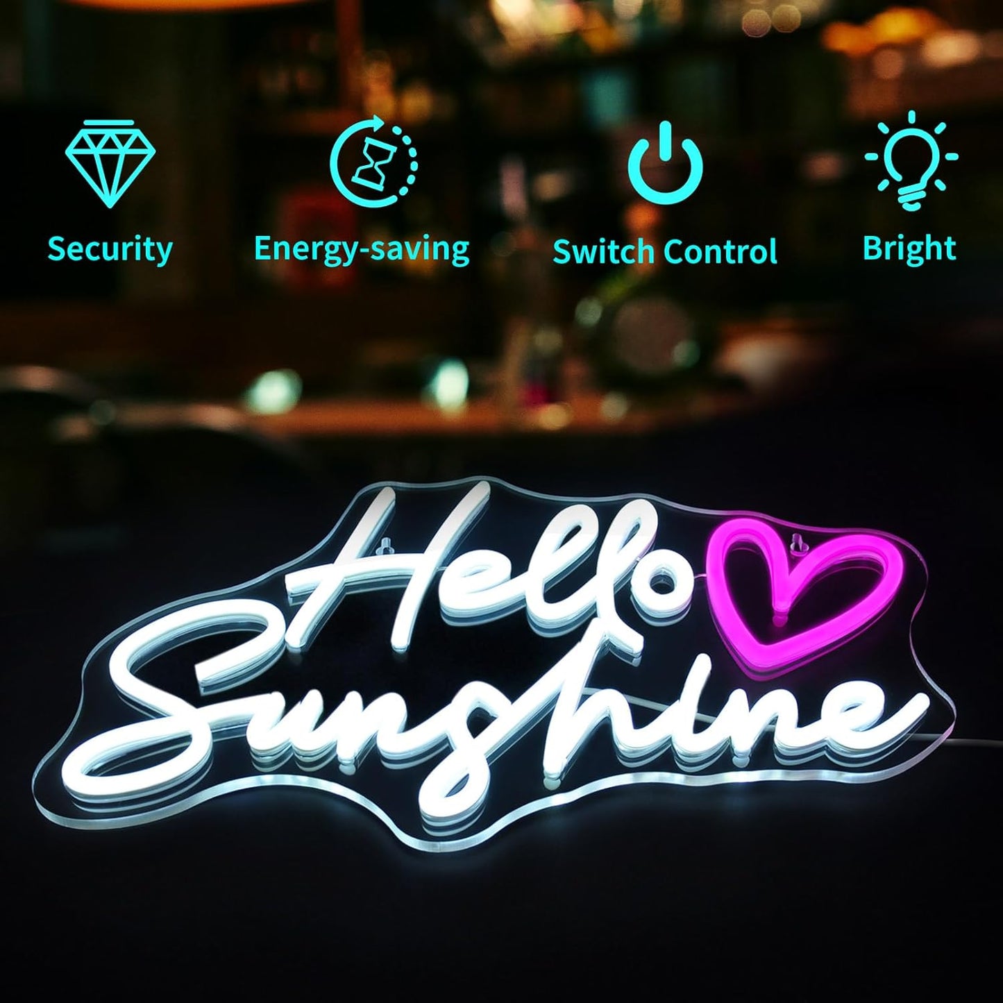 Hello Sunshine Neon Signs for Wall Decor White LED Neon Sign for Room Neon Light Sign for Wall Decor Birthday Party USB Powered