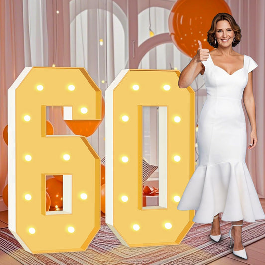 4FT Marquee Numbers 60, Large Light Up Numbers 60th Birthday Decorations for Her Him, Cardboard Number for Women Men Seniors Anniversary Party Decor Backdrop, DIY Foam Board Mosaic Number Sign