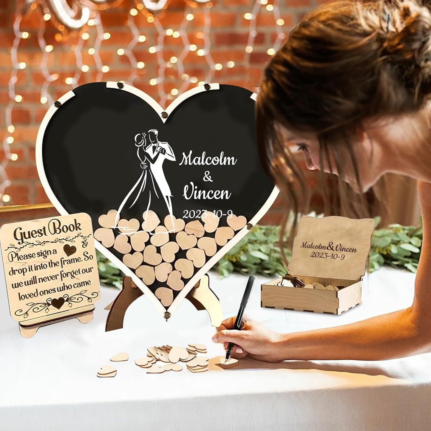 Personalized Wedding Guest Book Alternative Custom Name & Date Guestbook Sign Customized Guest Book Drop Box Decor for Wedding Anniversary Party Birthday(Style 1)