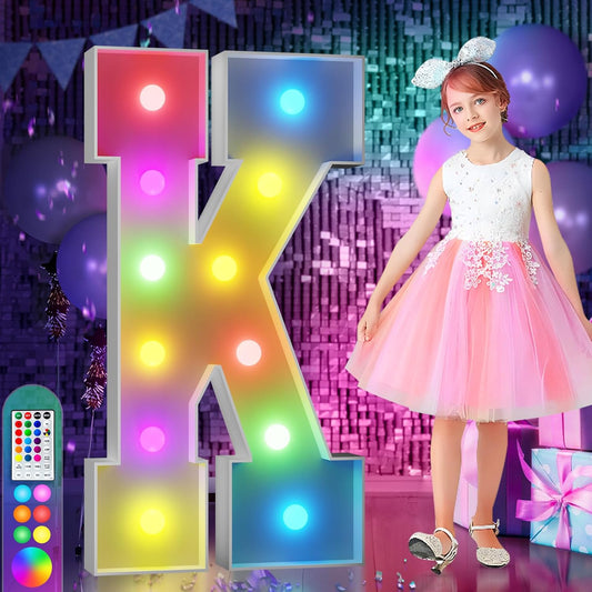 imprsv 4FT Colorful Marquee Light Up Letters K, 18 Colors Large Light up Letters Alphabet Sign with Remote, Large Marry Me Sign, Birthday Party Decorations Baby Shower Anniversary Wedding Decoration