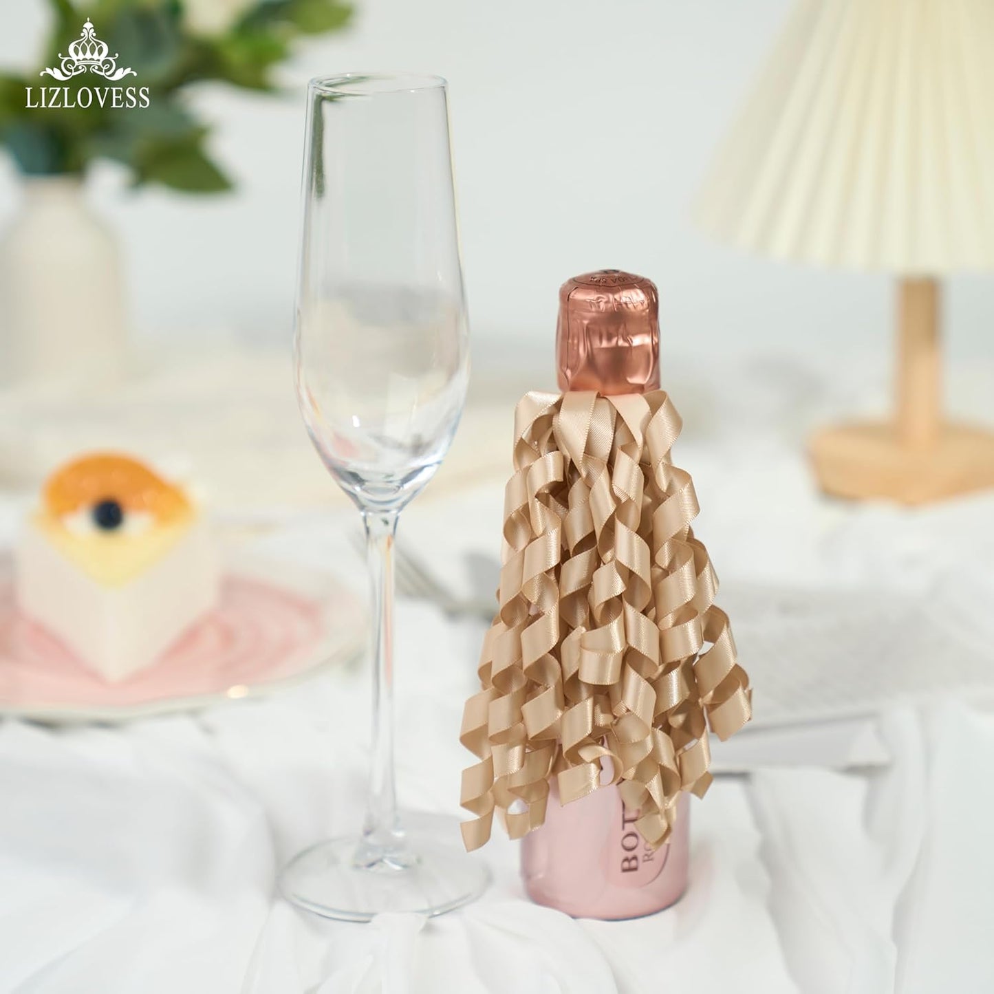 6 Inch Champagne Curly Bows for Gift Wrapping Set of 6, Self Adhesive Bows Champagne Gold Gift Bows for Presents, Satin Ribbon Bows for Birthday, Wedding, Christmas, Bridal Shower