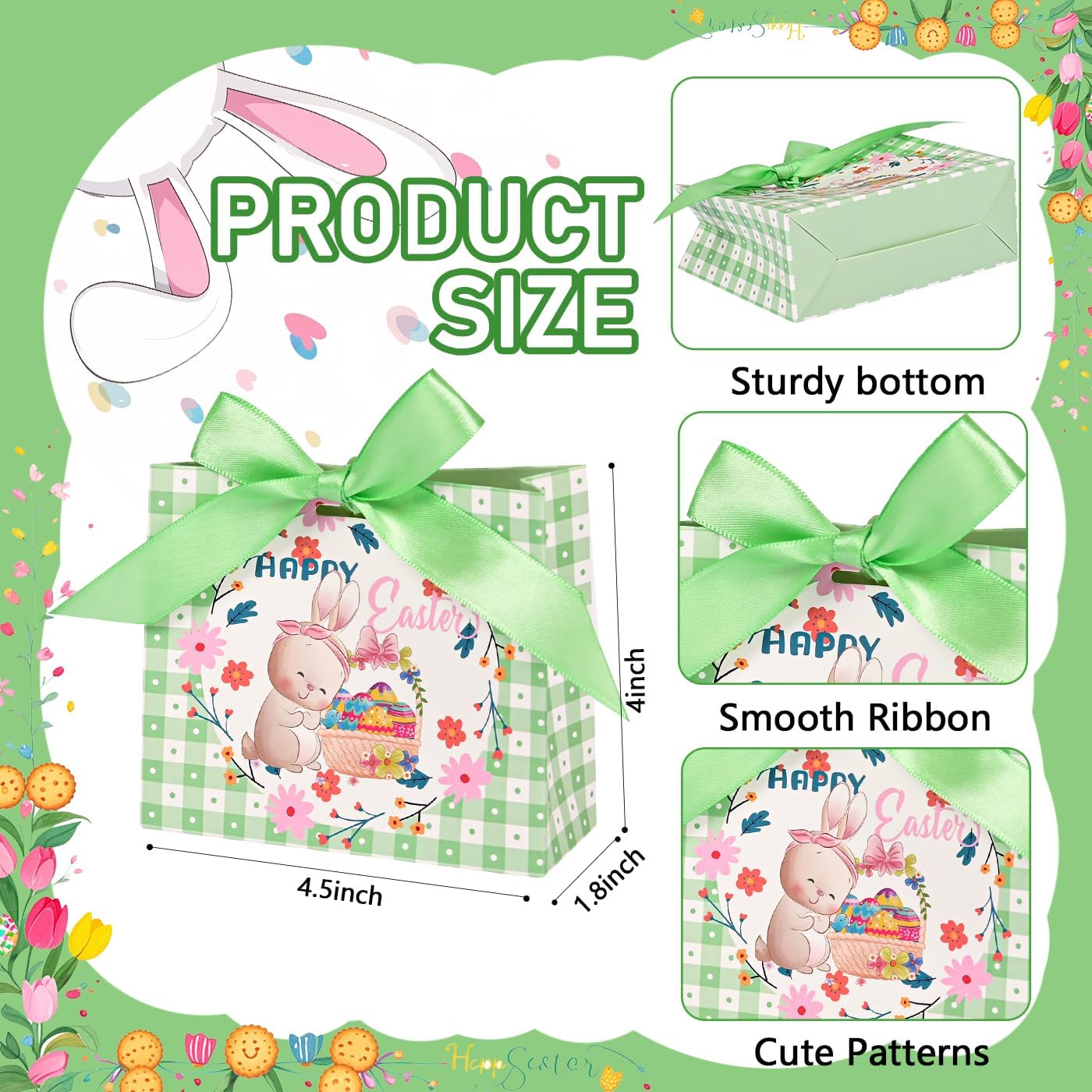 24Pack Small Easter Bags for Goodies,4.5×3.9×1.8inch Small Easter Treat Bags for Kids, Candy, Gifts Wrapping, Party Supplies 12 Unique Pattern