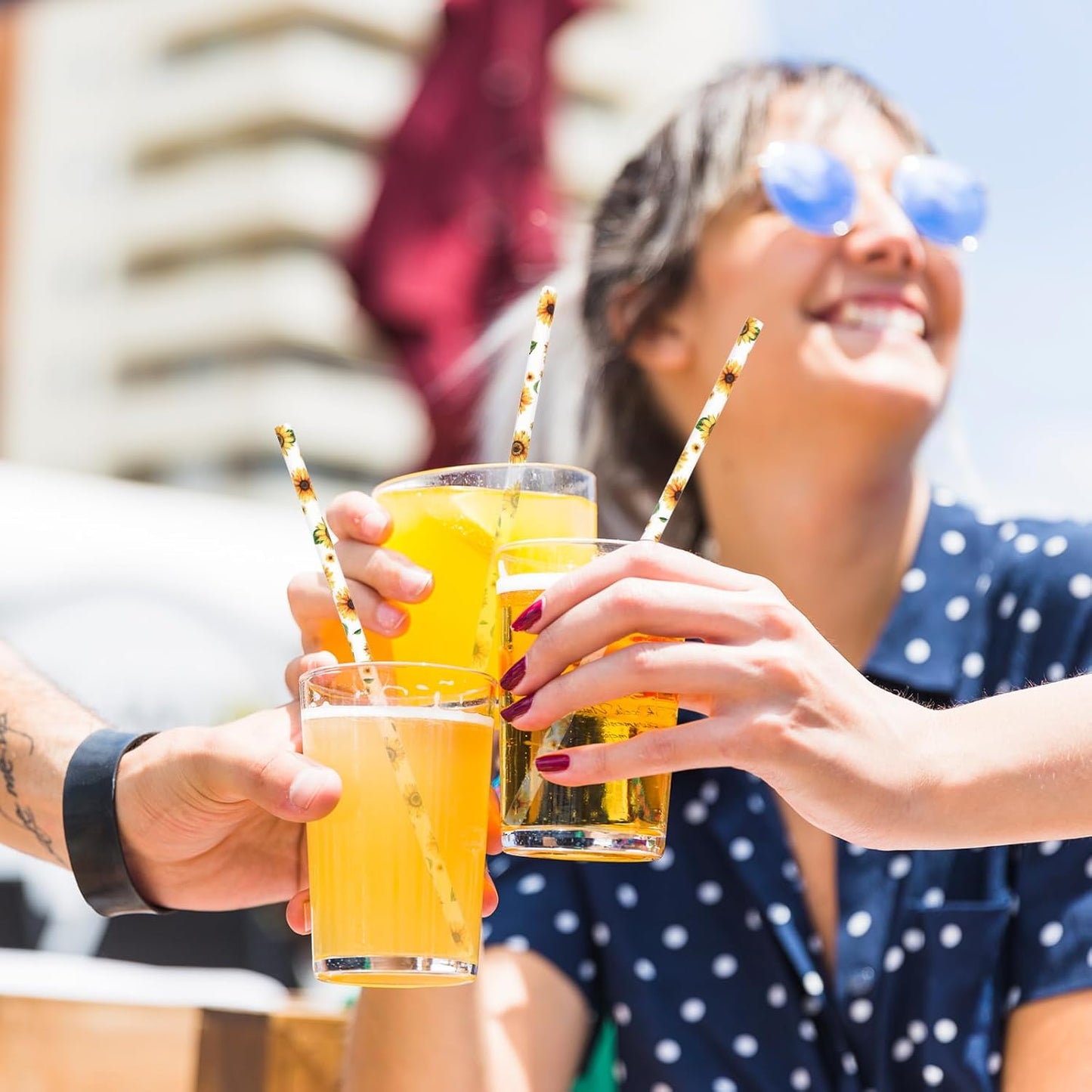 200Pcs Sunflower Paper Straws Watercolor Yellow Floral Disposable Drinking Straws Summer Party Straws for Juice Shake Cocktail Birthday Baby Shower Wedding Party Supplies