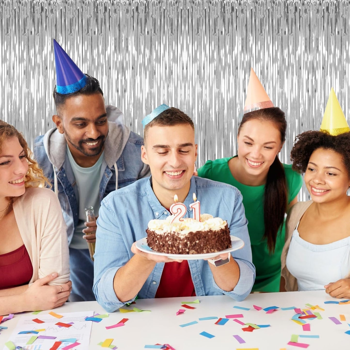 3 Pack Silver Backdrop Curtain Party Decorations Foil Fringe Backdrop Silver Tinsel Streamers Birthday Bachelorette New Year Christmas Wedding Baby Shower Disco Party Decorations