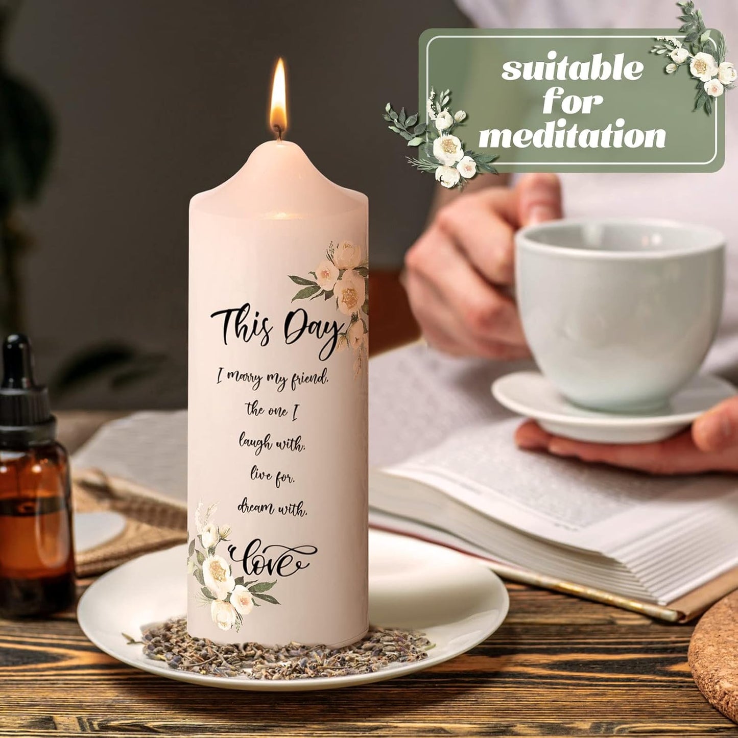 Frienda Unity Candles for Wedding Ceremony Set Wedding Unity Taper Candles Catholic Religious Ceremony Accessories(Eucalyptus Leaf)