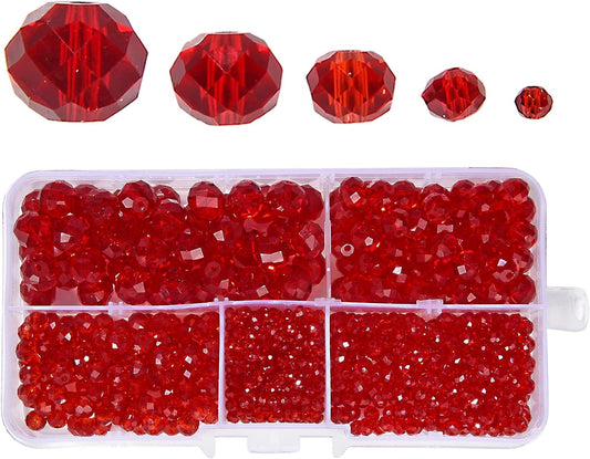 2-10mm Briolette Rondelle 810pcs Red Crystal Glass Beads Faceted Shape Crystal Spacer Beads for Bracelet Necklace Decorative Hand Jewelry Making (2/4/6/8/10mm Red)