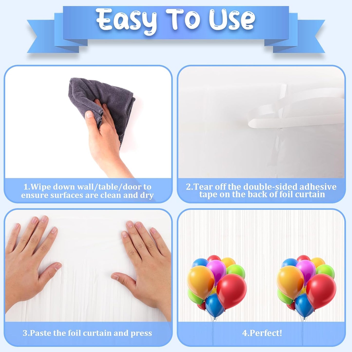 2 Pack White Foil Fringe Backdrop Curtains, Tinsel Streamers Birthday Party Decorations, Fringe Backdrop for Graduation, Baby Shower, Gender Reveal, Disco Party