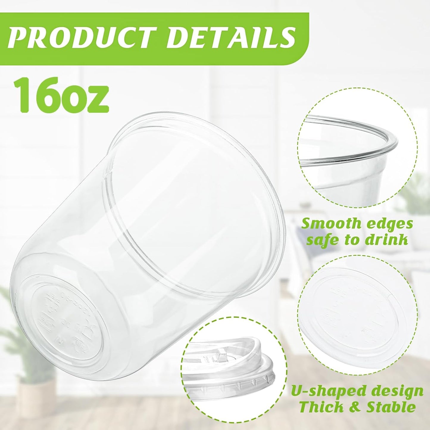 16oz Disposable Stemless Glasses With Strawless Sip Lids,PET Disposable Drinking Cups,Clear Plastic Wine Glasses for Parties Birthday,Wedding,Meeting,Christmas Party Supplies (50, Transparent)