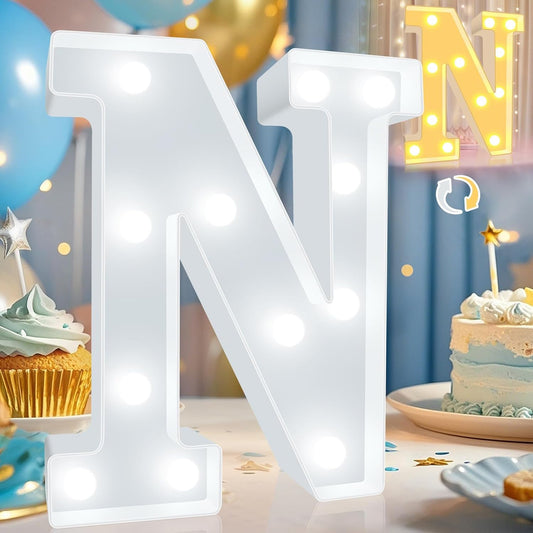 Pooqla LED Marquee Letter Lights, Warm White and Cool White Decorative Lighted Letters, Light Up Alphabet Letters for Boys Girls, Party, Wedding, Bar, Night Light, Birthday Decoration, Letter N