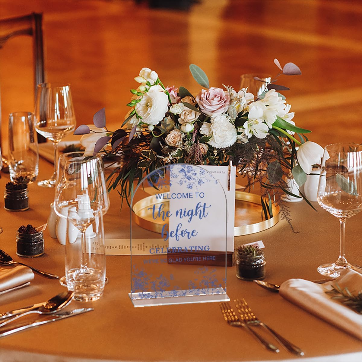 Acrylic Wedding Signs, Dusty Blue Wedding Decor, Blue Weddings Decor, Modern Calligraphy Arch Acrylic Table Top Sign for Weddings Parties Dinners - Welcome to The Night Befor (Clear)