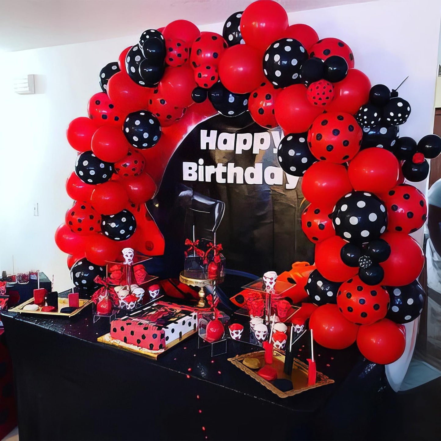 Ladybug Balloons, Red Black Polka Dots Balloons Matte Black and Red Balloon Black and White Polka Dot Latex Balloon for Kids Adults Ladybug Birthday Jungle Party Wedding Baby Shower Graduation