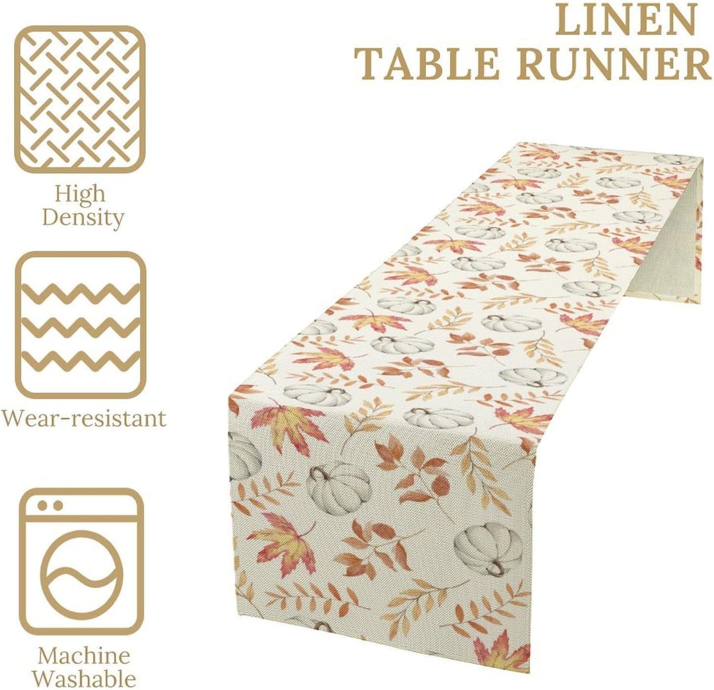 Pumpkin Leaves Table Runner,Seasonal Autumn Thanksgiving Kitchen Dining Table Decoration for Home Party Decor 13x120 Inch