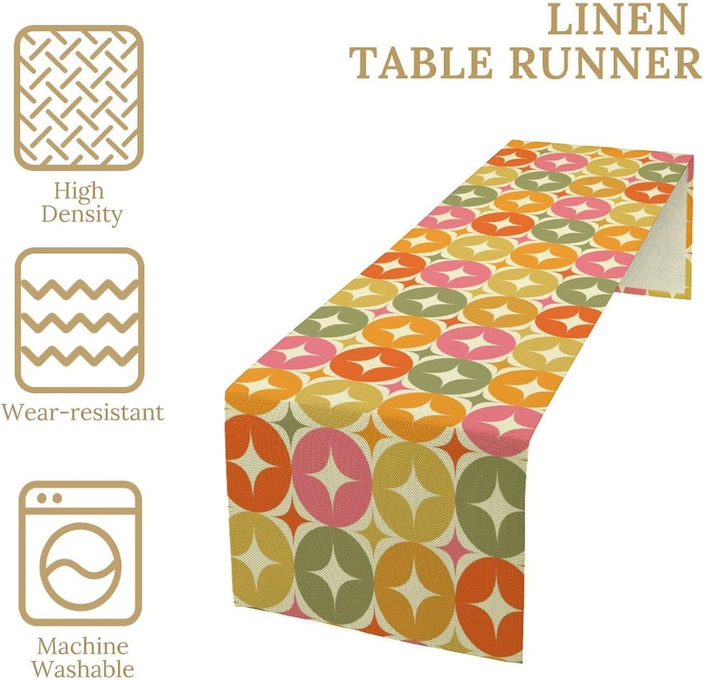 Mid Century Table Runner, Flag Retro Atomic Starburst 1950s Abstract Geometric Space Tabletop Decoration for Home Kitchen Restaurant Table Flag 13x120 Inch