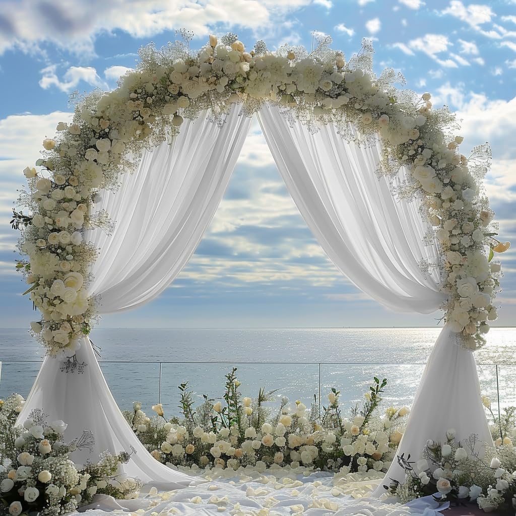 Wedding Arch Draping Fabric 4 Panels 28.7" x 20FT White Sheer Chiffon Backdrop Drapes for Wedding Ceremony Birthday Party Bridal Shower Outdoor Decoration