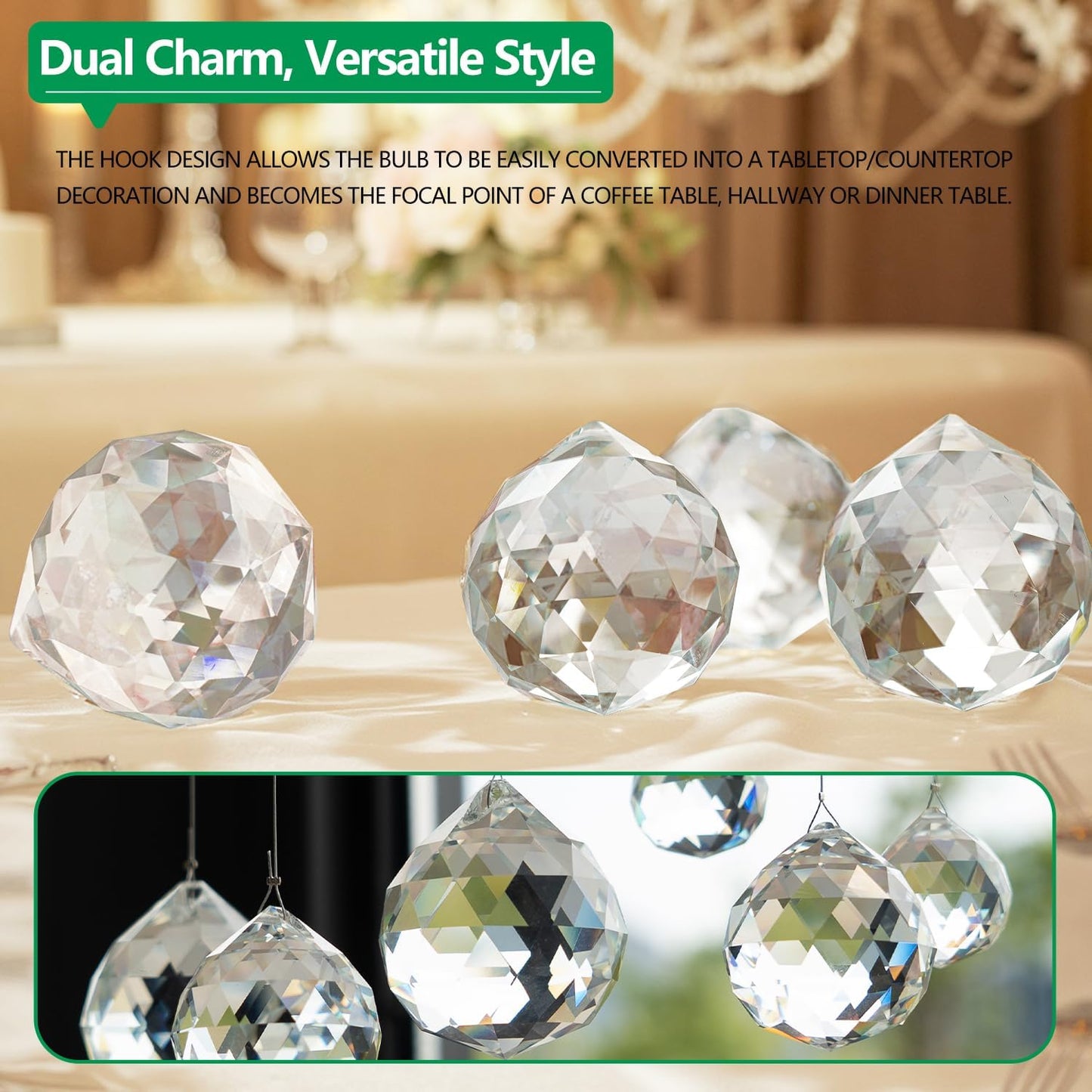 10pcs Crystal Ball Prism Sun Catcher Rainbow Maker Pendants 40mm Decorative Ball Paperweight for Table Decor, Wedding Party Centerpieces
