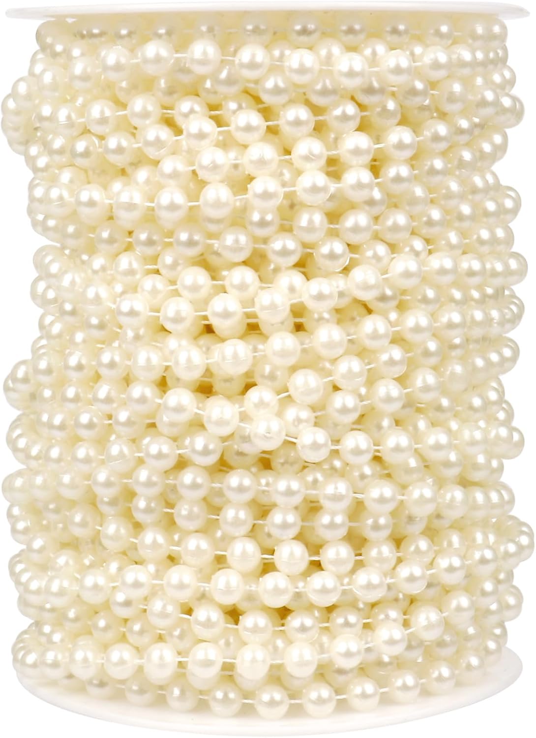 [76.7 Feet] Pearl Beads Garland, 6MM 25.5 Yards Faux Pearl Beads String Roll Bulk for DIY Craft Wedding Party Christmas Tree Decoration
