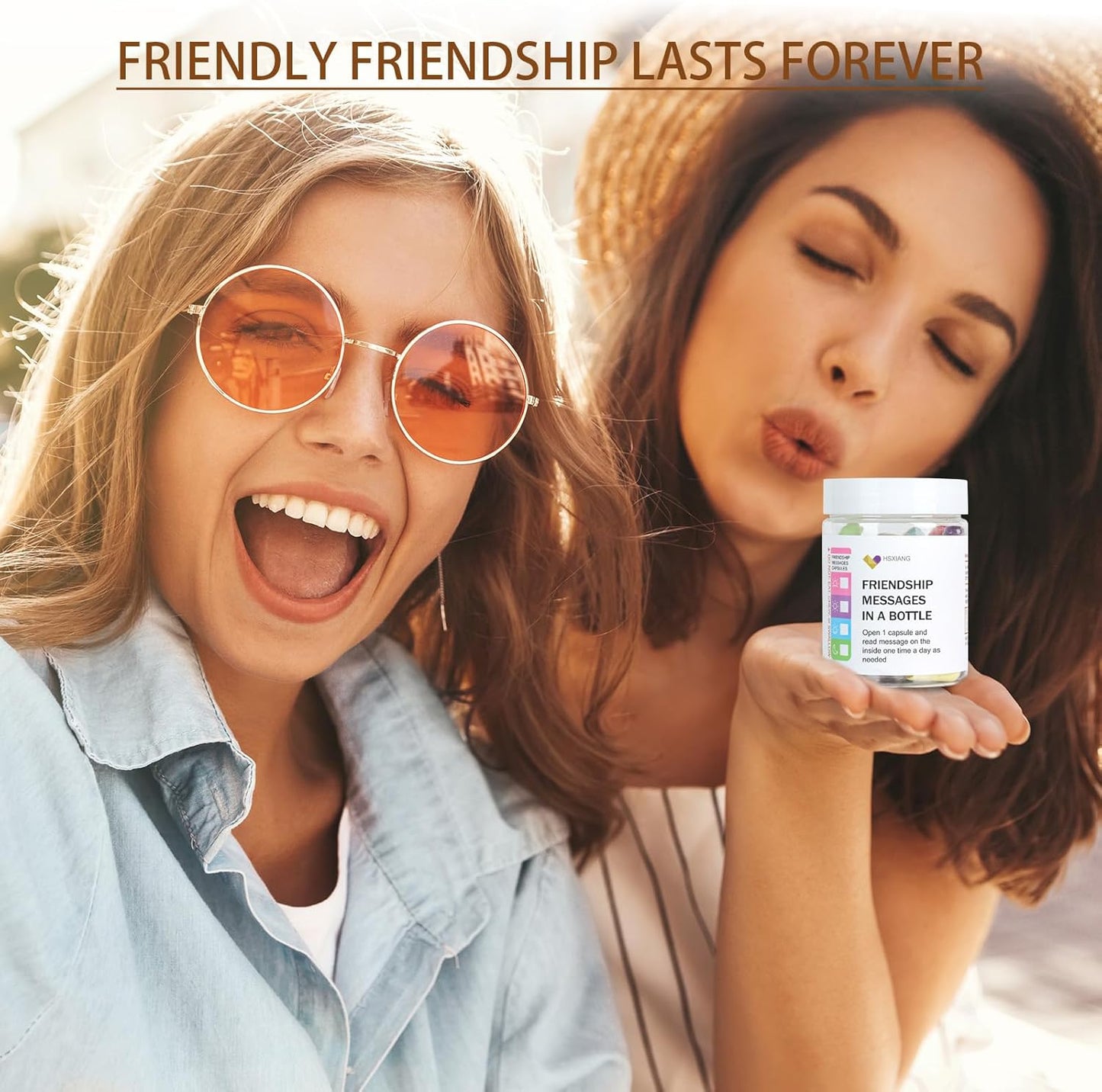 Friendship Messages in a Bottle（5oz）,Friendship Gifts for Your Bestfriend,Women,BFF, Sister, 50PCS Pre-Written Capsule Letters Gifts for Valentine’s Day,Birthday,Thanksgiving, Chrismas Day.