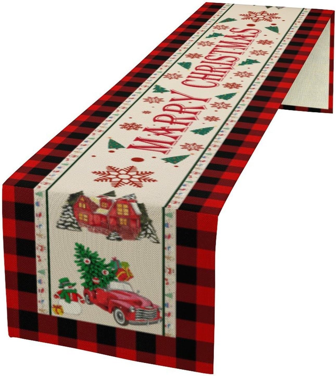 Merry Christmas Table Runner,Winter Xmas Holiday Table Cloth Kitchen Dining Table Decoration for Home Party Decor 13x36 Inch