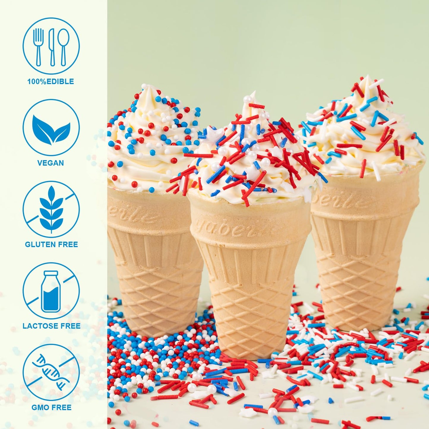 Red White & Blue Sprinkles for Baking (7oz) - Patriotic Nonpareils & Mini Pearls Mix, 4th of July Cake Decorations, Cookie & Cupcake Topper, Ice Cream Toppings, USA Flag Colors