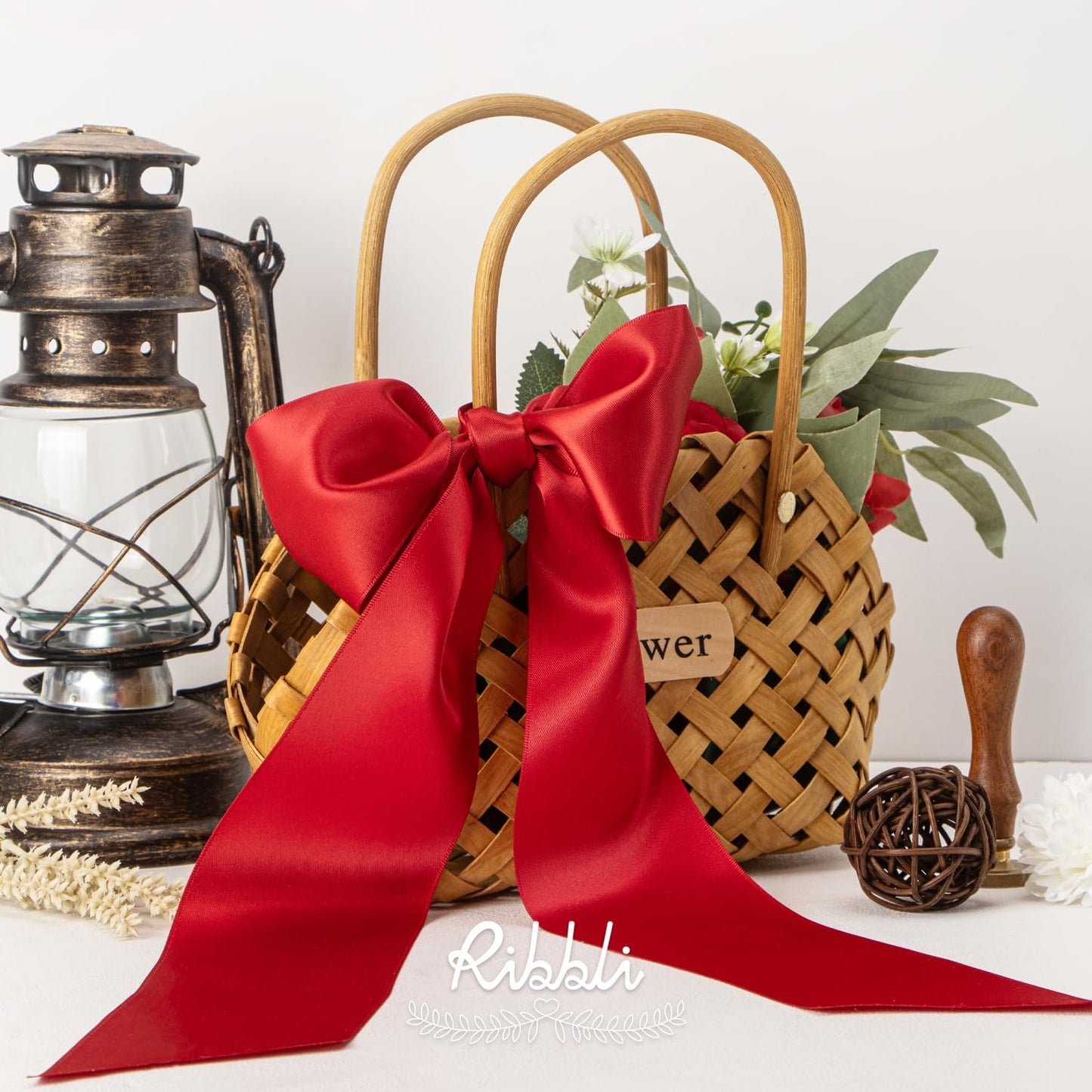 Ribbli Red Double Faced Satin Ribbon, 3” x Continuous 10 Yards,Use for Bows Bouquet,Christmas Gift Wrapping,Floral Arrangement