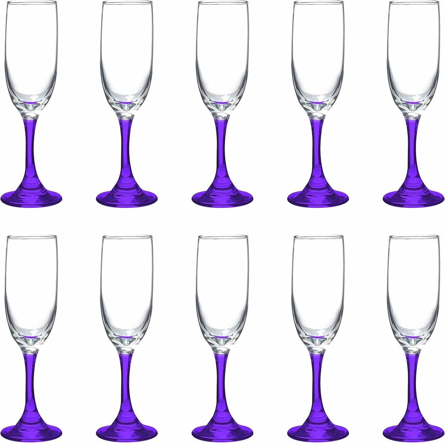 DISCOUNT PROMOS Premiere Champagne Flutes 6.25 oz. Set of 10, Bulk Pack - Elegant Drinkware for Weddings, Events, & Promotional Gifts - Purple