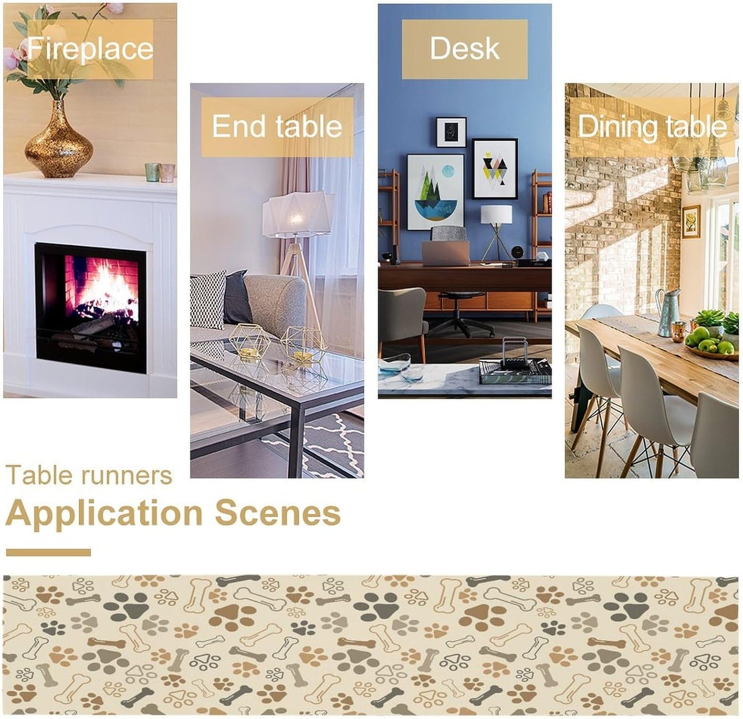 Dog Paw Table Runner,Kids Teens Cute Pet Animal Footprint Theme Pattern Print Tablecloth Burlap for Hotel Indoors Outdoor Dining Room Kitchen Home Decor,W13X L108 in