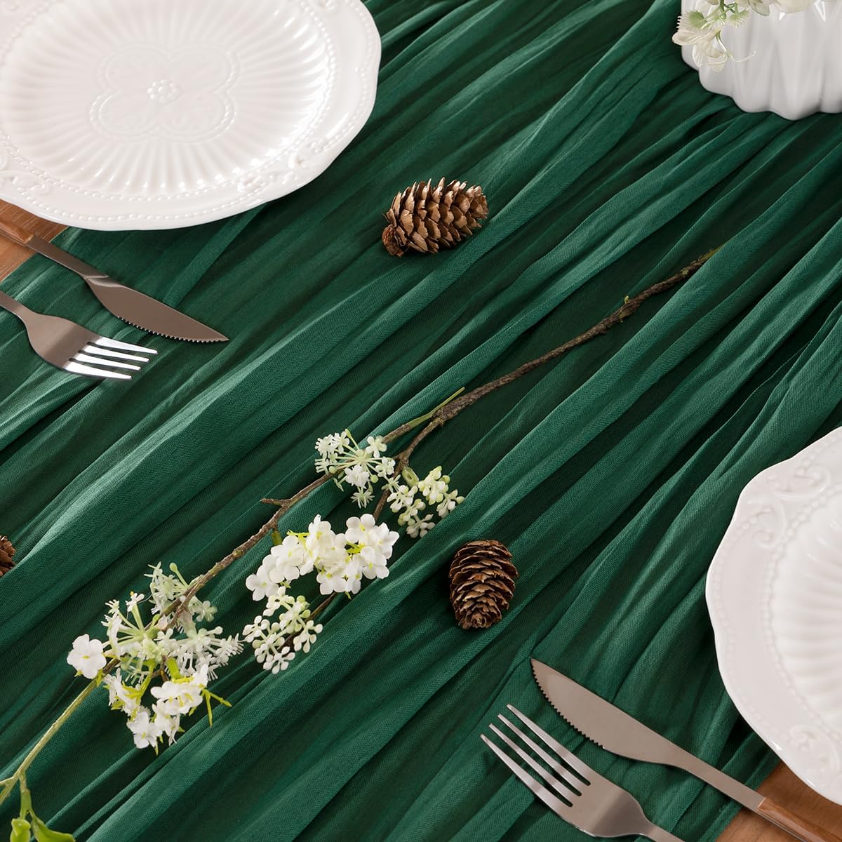 Emerald Green Table Runner Cheesecloth Table Runner 14FT Farmhouse Table Runners 160 Inches Fall Table Decor Dining Room Centerpiece Wedding Boho Baby Shower Birthday