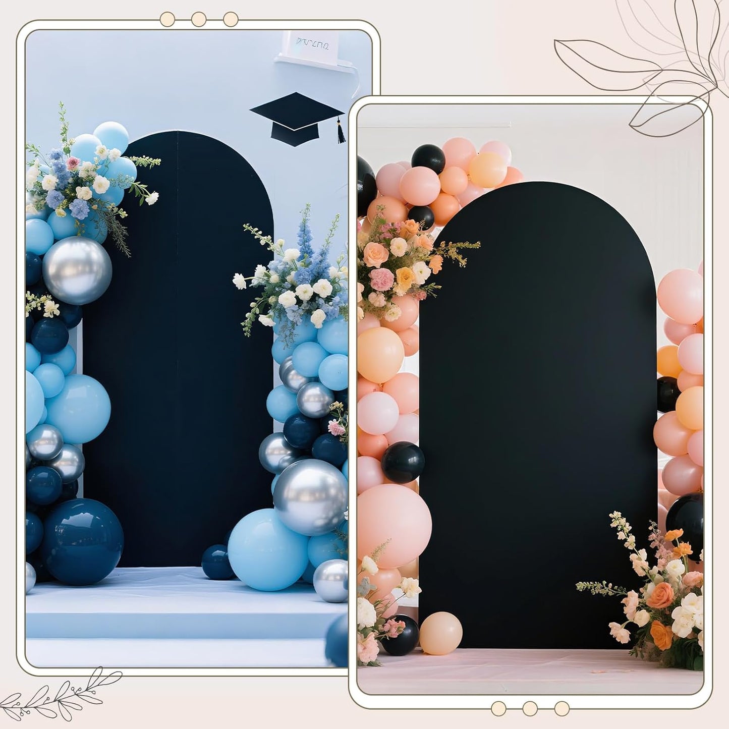 Ledido Wedding Arch Backdrop Cover 7.2FT Arch Covers Fitted Stretchy Spandex Round Top Stand Backdrop Cover for Wedding Banquet Ceremony Birthday Party Baby Shower Event Decoration,Black