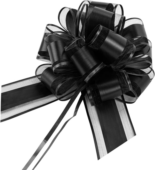 12 PCS 6 Inch Large Pull Organza Black Bows - Perfect for Gift Wrapping, Wedding Decor, Car Bows, Birthday Parties, Christmas and Valentine's Day