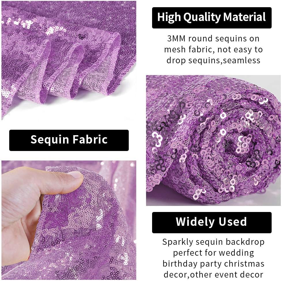 Hahuho Lavender Sequin Backdrop Curtain, 2PCS 2FTx8FT Glitter Backdrop Curtain for Parties, Christmas, Wedding, Party Decoration（2 Panels, 2FT x 8FT, Lavender