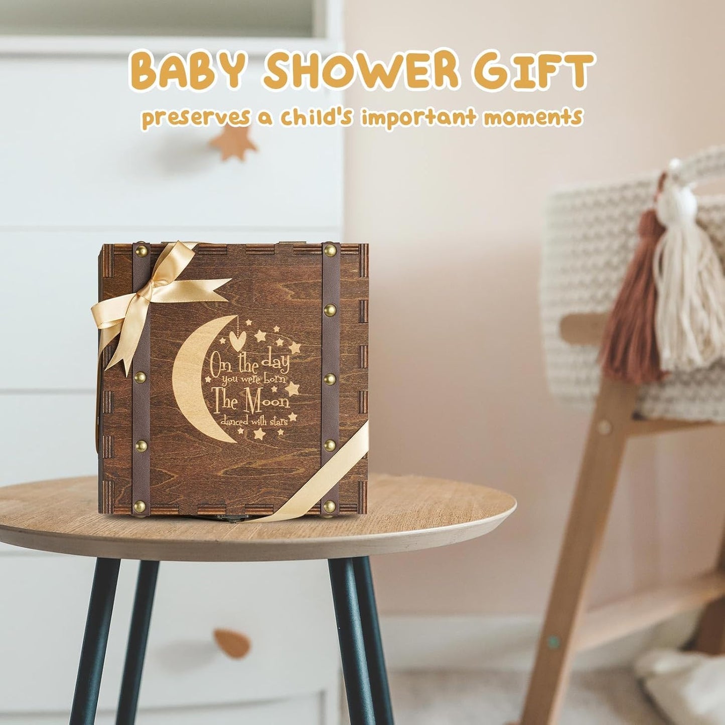 AW BRIDAL Baby Keepsake Box Engraved Wood Memory Box for Baby Newbron Girls Boys Stroage Box with Lid Baby Shower Gifts Wood Storage Box