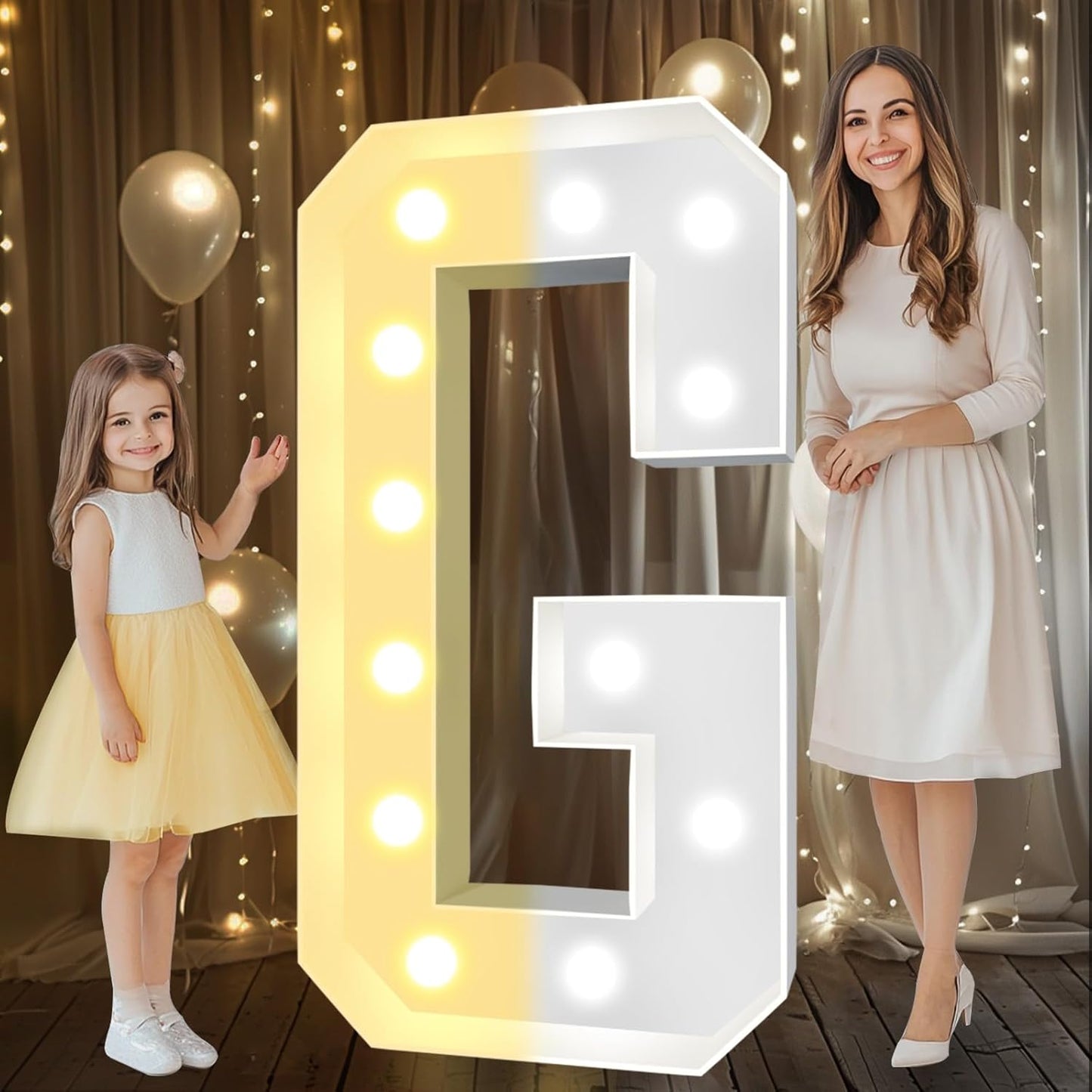 Pooqla 4 FT Marquee Light Up Letters, Cool White and Warm White Marquee Letter 4 Feet Tall, Giant LED Sign Big Mosaic Letter G for Balloons Birthday Party Anniversary Wedding Decorations