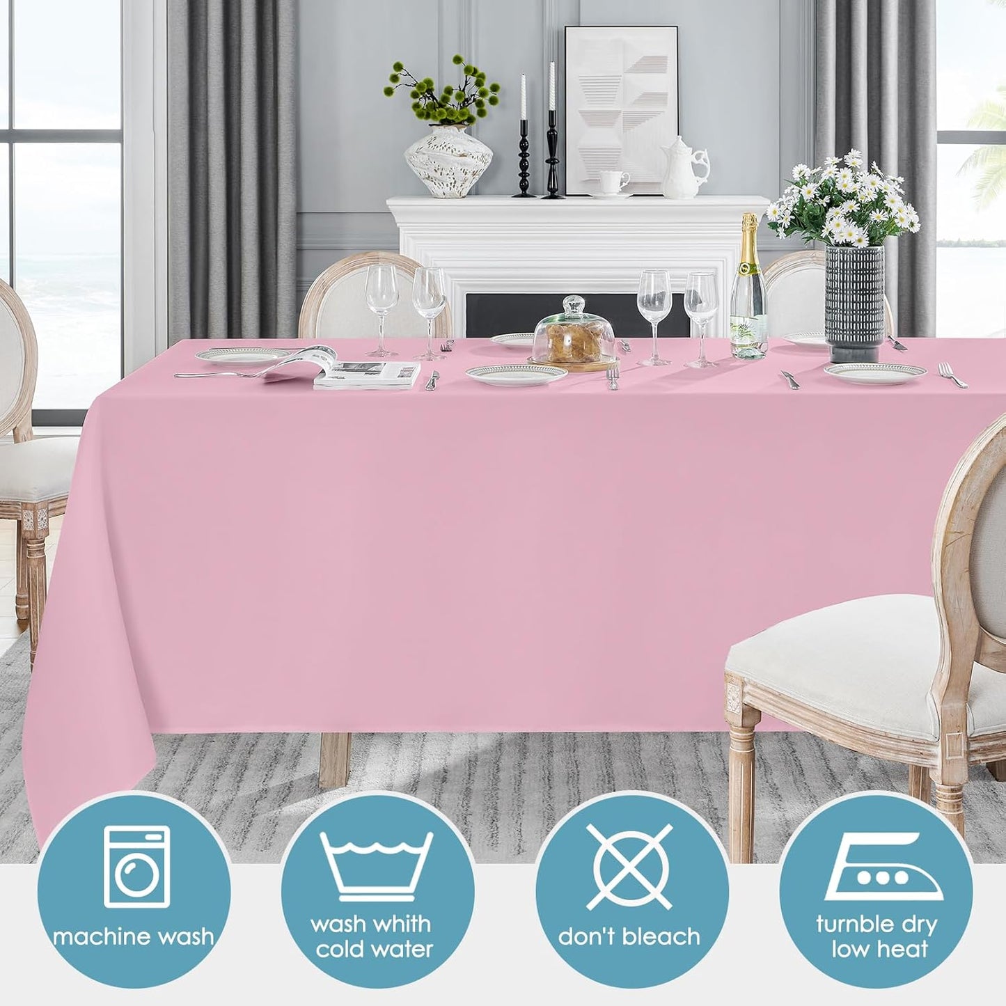 VidaFete Tablecloth 10 Pack 90 * 156inch Rectangle Table Cloth Polyester, Stain Wrinkle Resistant Polyester Dining Table Cover for Kitchen Dinning Party Wedding Rectangular Buffet Decoration(Pink)