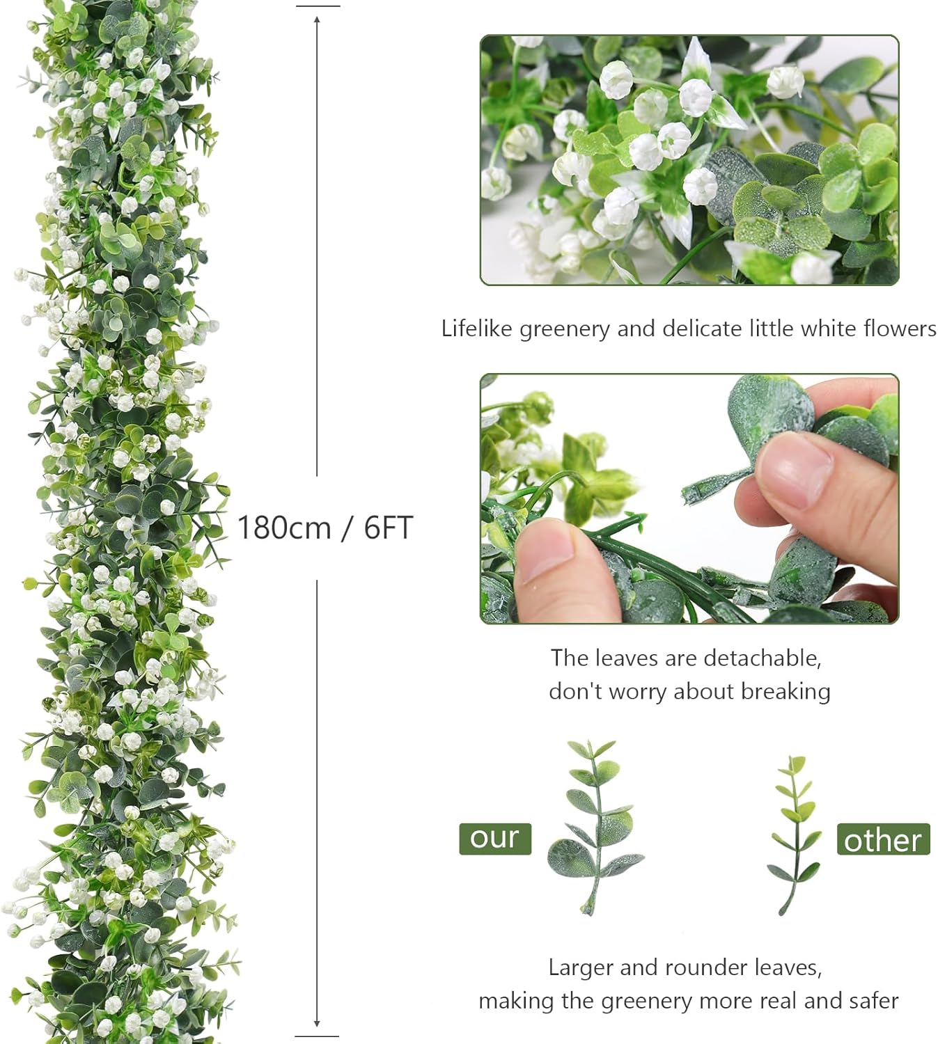 SOMYTING Artificial Eucalyptus Garland 2 Packs 6Ft Faux Eucalyptus Garlands Eucalyptus Leaves Table Greenery Garland Wreath Vines Artificial Vine Plants for Wedding Backdrop Arch Party Decor (2PCS)