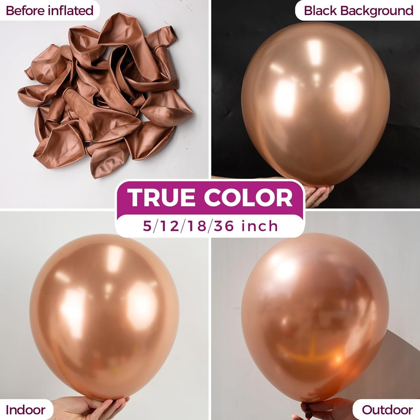 Bezente Rose Gold Metallic Chrome Balloons, 100 Pack 12 inch Rose Gold Latex Round Helium Balloons for Wedding Anniversary Bridal Shower Birthday Party Decorations