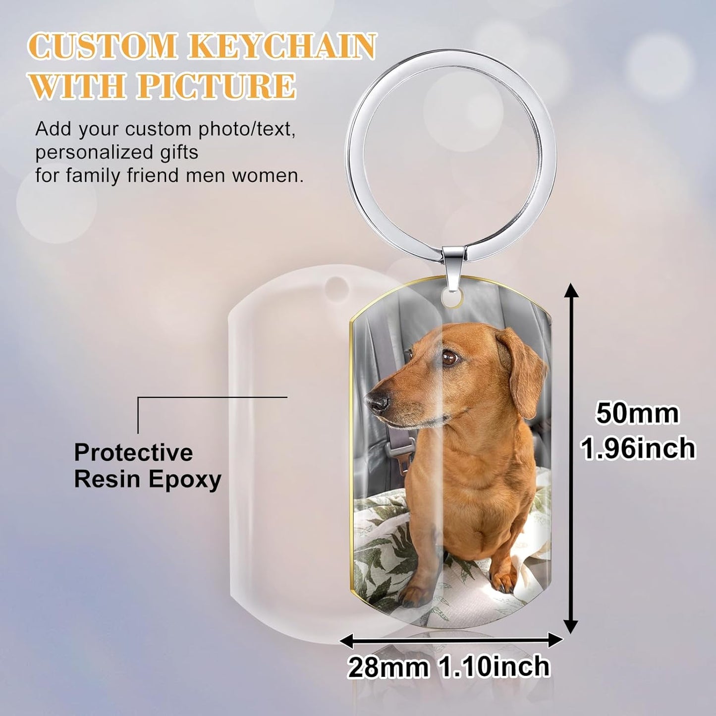 Funnylife Personalized Dog Memorial Photo Keychain Stainless Steel Custom Pet Memory Keychain Loss of Dog Sympathy Gifts