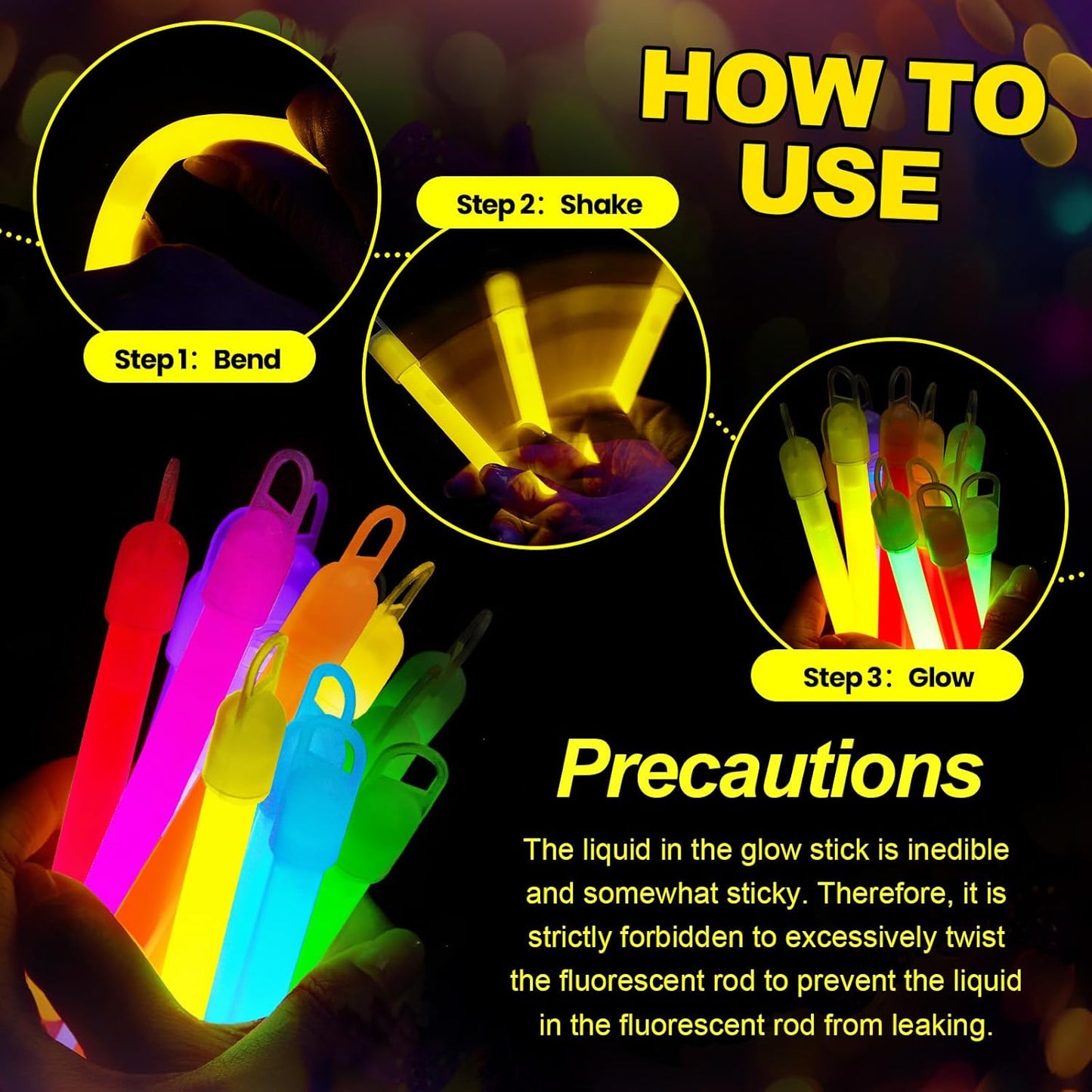 Lewtemi 4" or 6" 100 Pack Bright Glow Sticks Bulk, Glow in The Dark Party Supplies Birthday and Holidays Party Favors