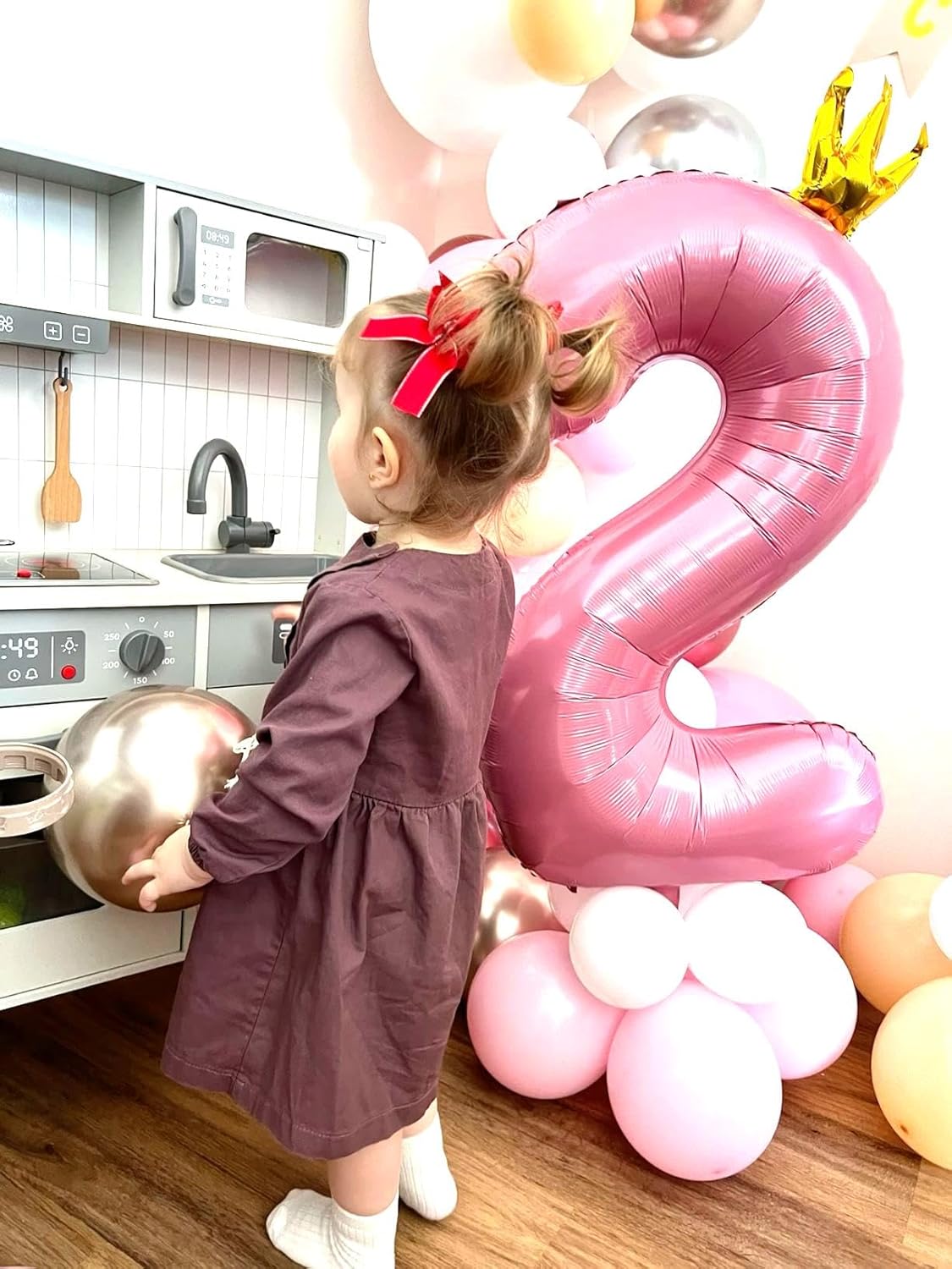 Big 40 Inch Pink Crown 2 Number Balloon Birthday Decoration, 2026 Pink Crown Number 2 Helium Balloons 12 20 22 23 24 26 28 32 42 Celebration, Boy Girl Baby Anniversary Party Graduations Supplies