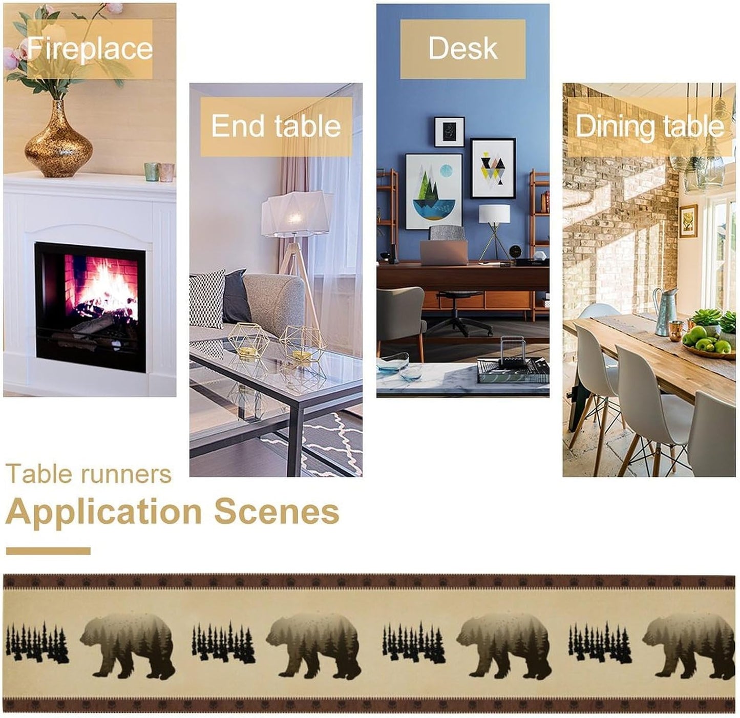 Vintage Bear Table Runner Forest Retro Rustic Cabin Farmhouse Table Runner for Party Dinner Bedroom Living Room Kitchen 13x36 Inch