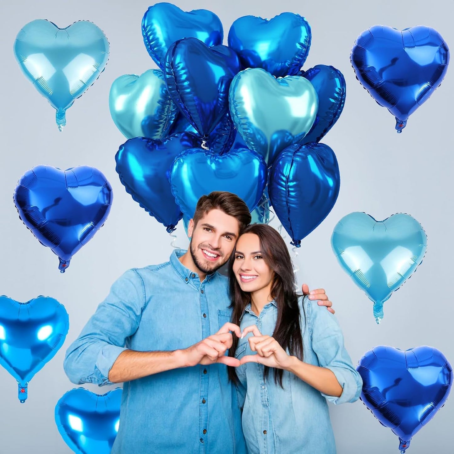 TAOYE Blue Heart Foil Balloons,18 Inch Royal Blue Heart Shape Mylar Balloons Dark Blue Light Blue Heart Foil Balloons for Celebration Anniversary Birthday Baby Shower Graduation Party Decoration