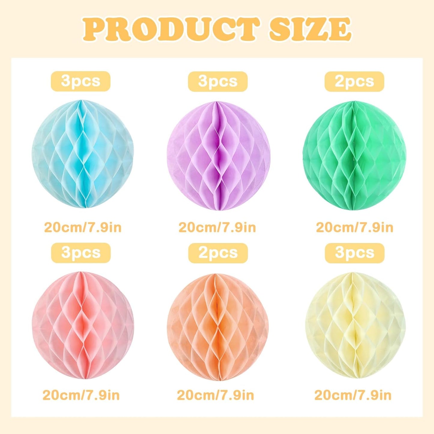 Hanging Honeycomb Decorations, Pastel Party Decorations, Rainbow Honeycomb Balls Decorations for Macaron Birthday Baby Shower Spring Decor, Set of 16 ﻿