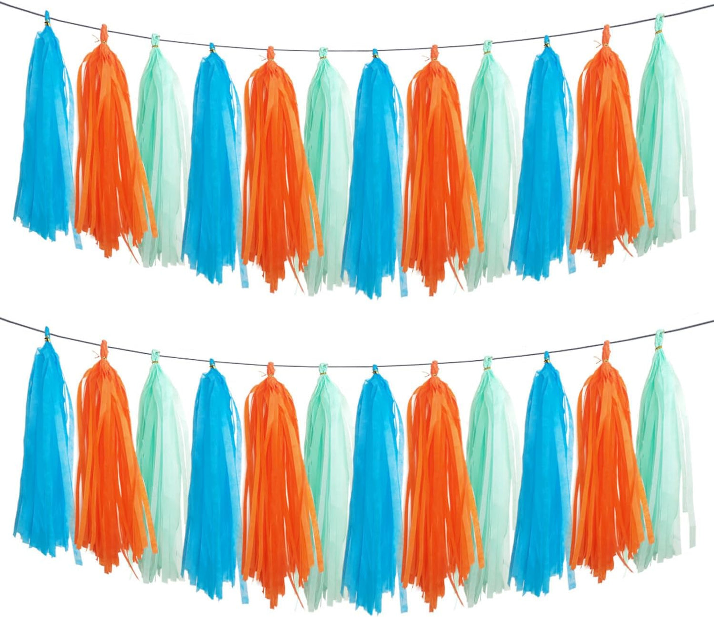 GAKA Orange Blue and Light Green Tissue Paper Tassel,Paper Tassel Garland Banner for Party Decor Supplies,15 PC