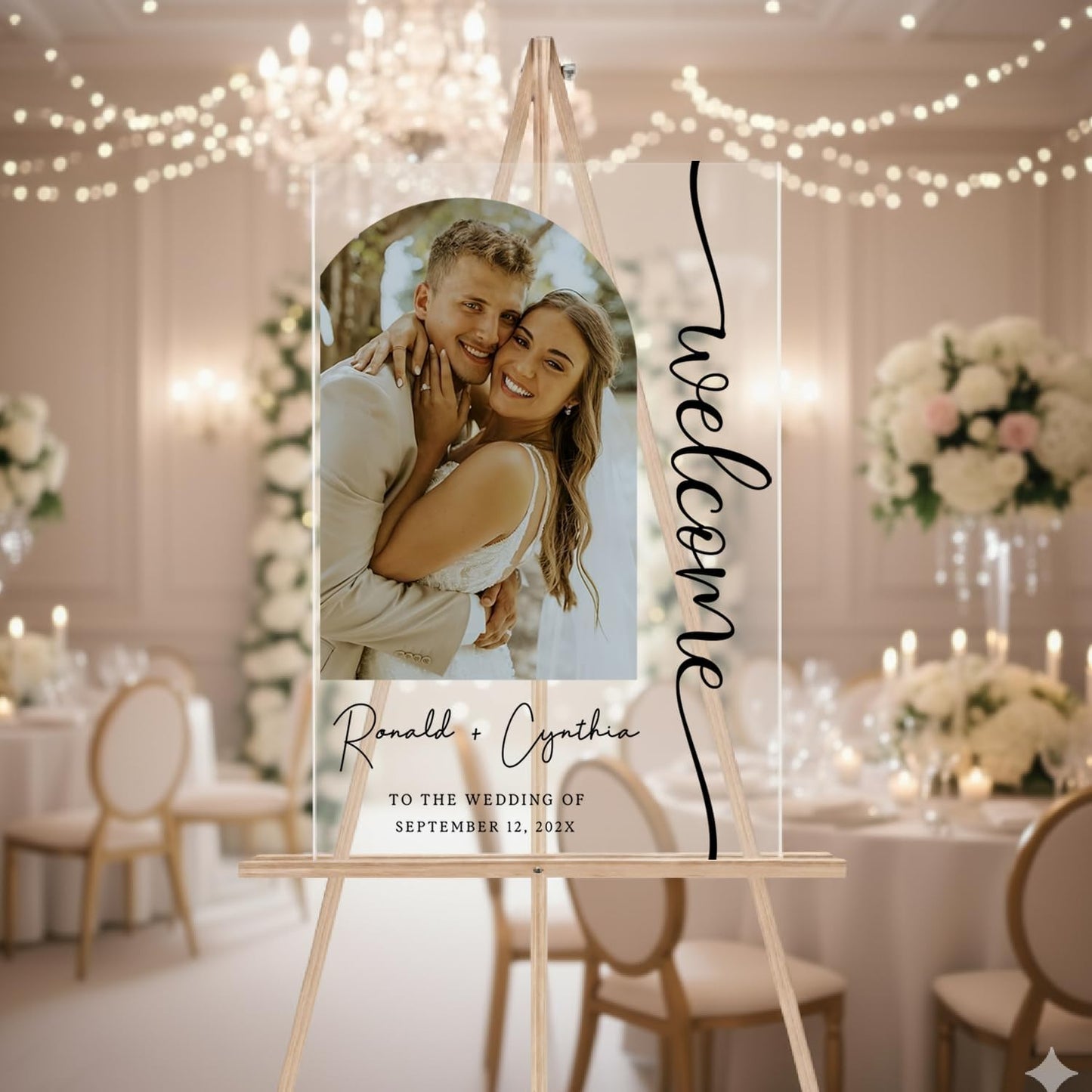 Personalized Wedding Photo Acrylic Welcome Sign – Custom Picture Board with Bride & Groom Names, Elegant Acrylic Wedding Reception Entrance or Ceremony Decoration, Indoor & Outdoor Keepsake Gift #10